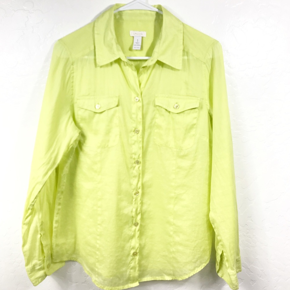 Chico’s Neon Green/Yellow Button Down Shirt